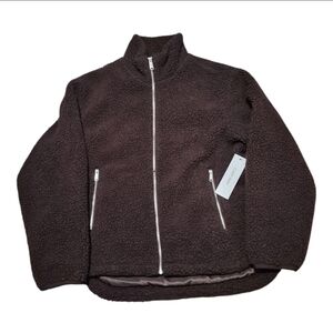 Women’s Calvin Klein Sherpa Zip-Up Jacket Brown, Size M Medium NWT